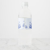 Klassieke usty Blue en White Floral Wedding Waterfles Etiket (Achterkant)
