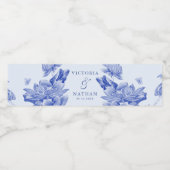 Klassieke usty Blue en White Floral Wedding Waterfles Etiket (Enkel label)
