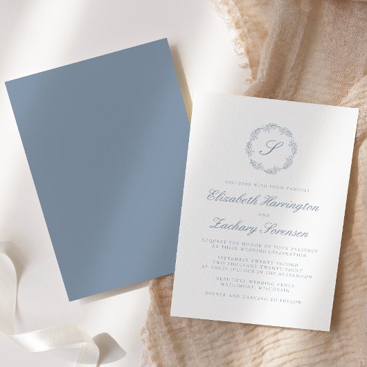 Klassieke usty Blue Monogram Wreatscript Kaart