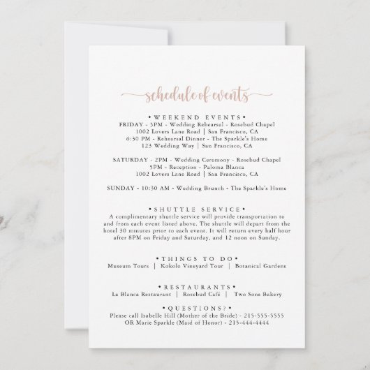 Klassieke usty roze roze bruiloft Welkomstbrief (Achterkant)