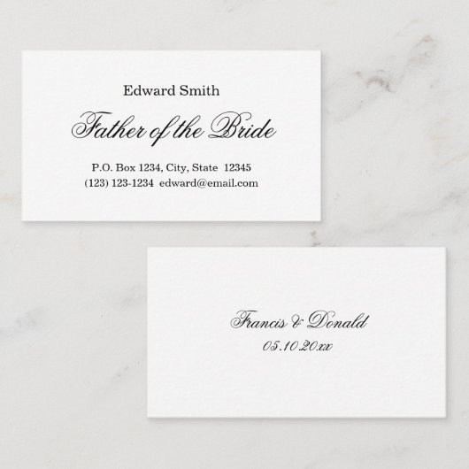 Klassieke Vader van de Bruid Visitekaartjes (Voorkant / Achterkant)