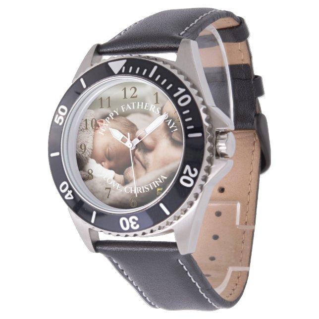 Klassieke vaders Dag Foto Persoonlijk Bericht Horloge (Gekanteld)