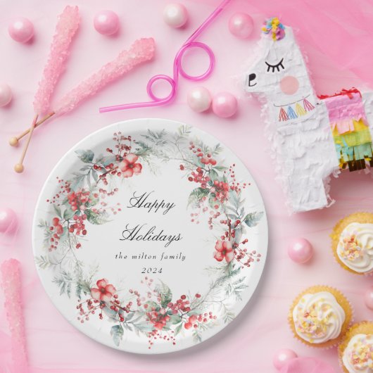 Klassieke vakantie bessen Monogram Papieren Bordje (Feest)