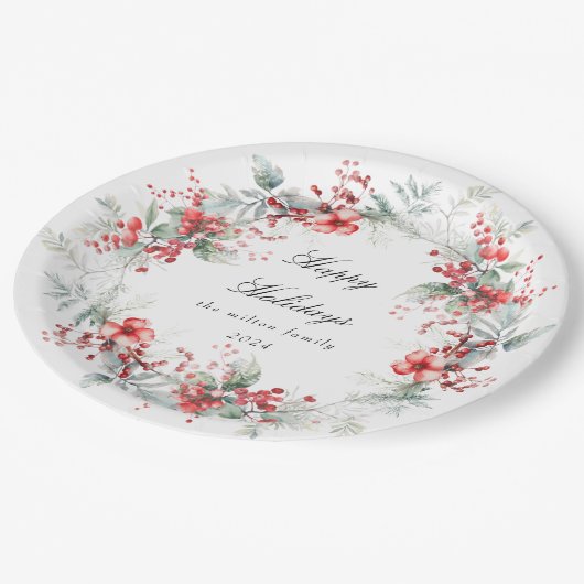 Klassieke vakantie bessen Monogram Papieren Bordje (Gekanteld)