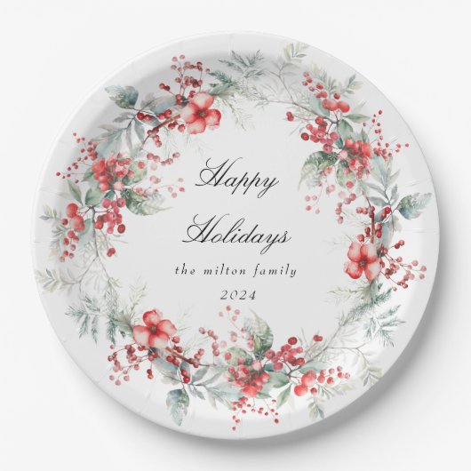 Klassieke vakantie bessen Monogram Papieren Bordje (Voorkant)