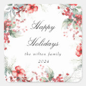 Klassieke vakantie bessen Monogram Vierkante Sticker (Voorkant)