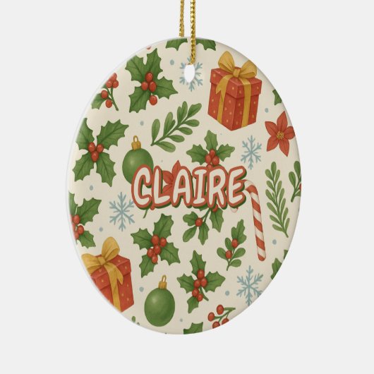 Klassieke Vakantie Bloemen Pinetrees Keramisch Ornament (Rechts)