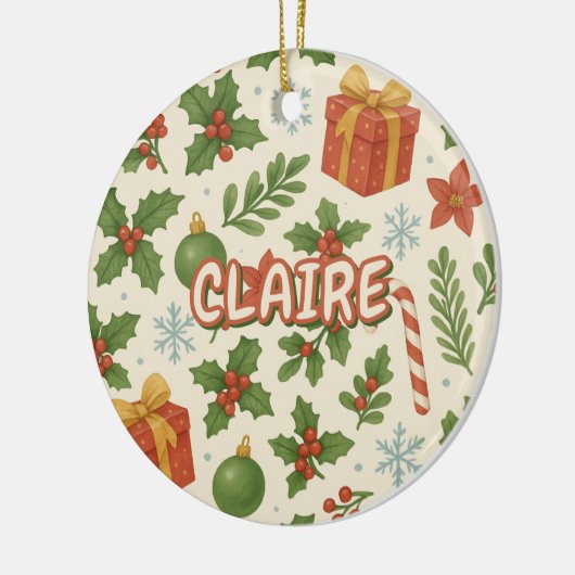 Klassieke Vakantie Bloemen Pinetrees Keramisch Ornament (Links)