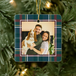 Klassieke vakantie geruite één foto groene Kerstmi Keramisch Ornament