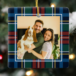 Klassieke vakantie geruite één foto marine Kerstmi Keramisch Ornament