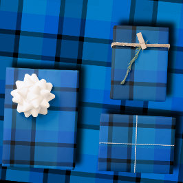 Klassieke vakantie geruite navyblauwe Kerstcadeau Inpakpapier Vel