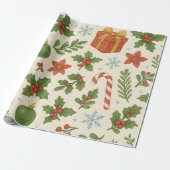 Klassieke  vakantie grillige Boho Floral Pine Cadeaupapier (Uitgerold)