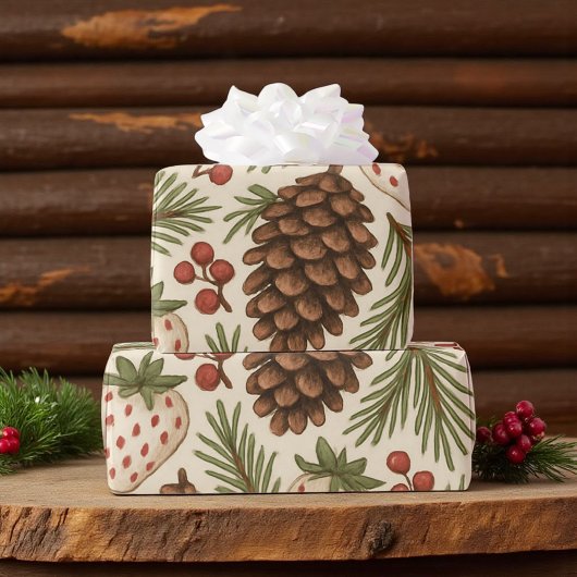 Klassieke  vakantie grillige Pinecone Cadeaupapier
