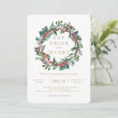 Klassieke Vakantie Holly Berry Krans Uitnodiging (Staand voorkant)