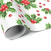 Klassieke vakantie Holly Tree bladeren bessen patr Cadeaupapier (Rol Hoek)