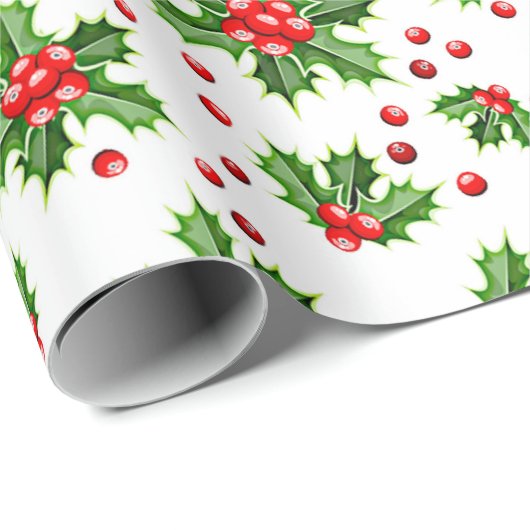 Klassieke vakantie Holly Tree bladeren bessen patr Cadeaupapier (Rol Hoek)