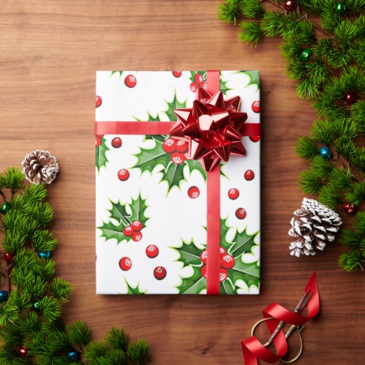 Klassieke vakantie Holly Tree bladeren bessen patr Cadeaupapier (Feestdagen Geschenken)