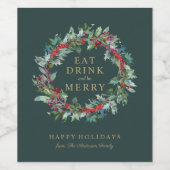 Klassieke vakantie krans wijn label etiket (Enkel label)