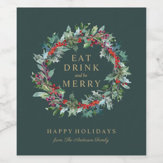 Klassieke vakantie krans wijn label wijn etiket (Enkel label)