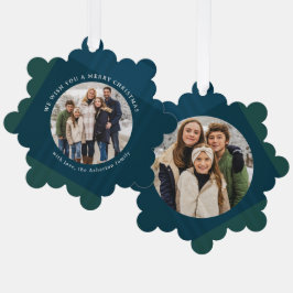Klassieke vakantie plaid eenvoudige twee foto Kers Ornament Kaart