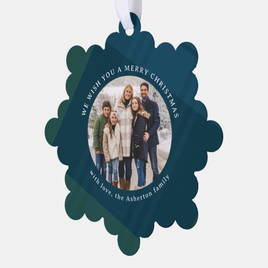 Klassieke vakantie plaid eenvoudige twee foto Kers Ornament Kaart (Links)