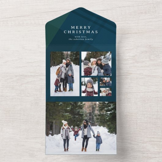 Klassieke vakantie plaid Kerstmis 6 foto trifold All In One Uitnodiging (Binnen)