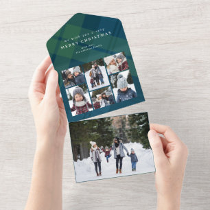 Klassieke vakantie plaid Kerstmis collage trifold All In One Uitnodiging