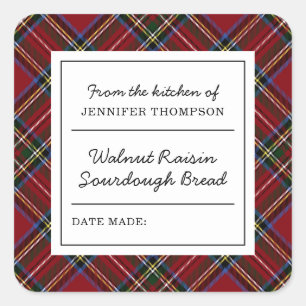 Klassieke Vakantie Rode Tartan Zelfgemaakte Eten Vierkante Sticker
