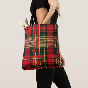Klassieke vakantie rood en groen geruite Tartan 'J Tote Bag