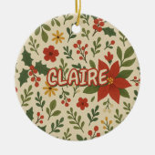 Klassieke Vakantie Rood Groen Bloemen Pine Berries Keramisch Ornament (Voorkant)