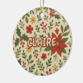Klassieke Vakantie Rood Groen Bloemen Pine Berries Keramisch Ornament (Links)