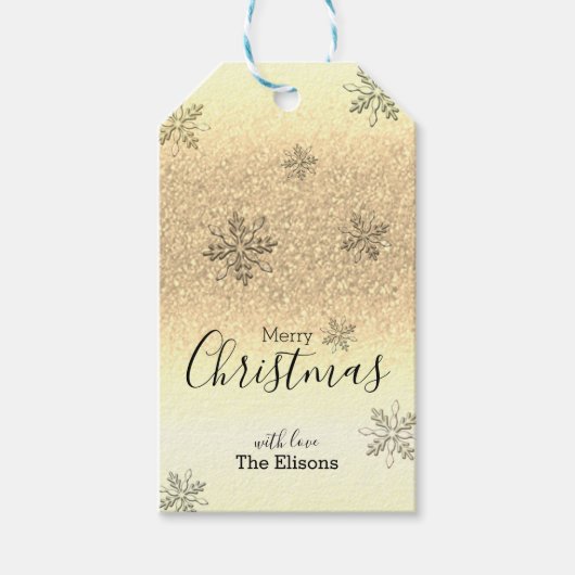 Klassieke vakantie sneeuwvlok faux gouden glitter cadeaulabel (Voorkant)
