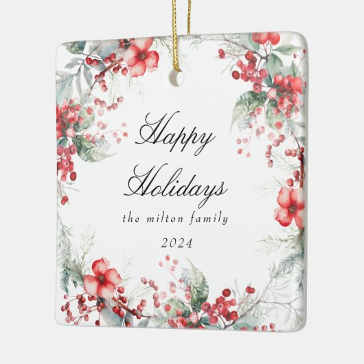 Klassieke vakantiebessen Foto Monogram Keramisch Ornament (Links)