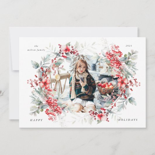 Klassieke vakantiebessen One Photo Holiday Kaart (Voorkant)