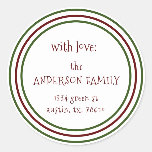 klassieke vakantiekleuren decoratieve script ronde sticker (Voorkant)