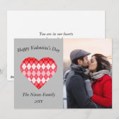 Klassieke Valentijn rood en roze argyle (grijs) Feestdagenkaart (Voorkant / Achterkant)