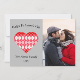 Klassieke Valentijnsdag rood en roze argyle (grijs Feestdagenkaart