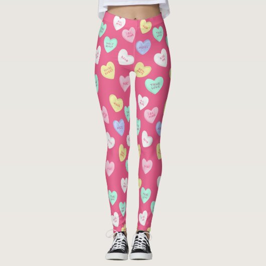 Klassieke Valentijnse Snoepjes harten Leggings (Voorkant)