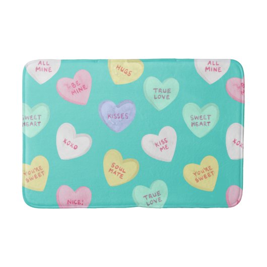 Klassieke Valentijnshartjes op Teal Badmat (Voorkant)