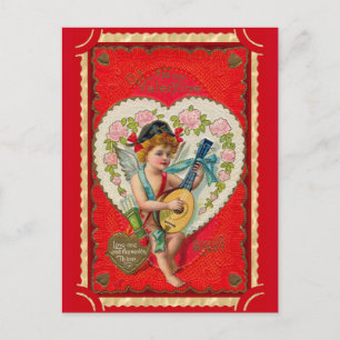 Klassieke valentijnskaart cupido kunst muziekdoos briefkaart