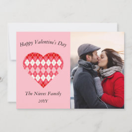 Klassieke Valentijnsrood en Roze Argyle (Roze) Feestdagenkaart