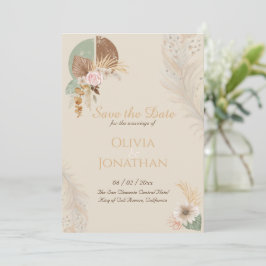 Klassieke Veer Boho Beige Trouw Save the Date Kaart