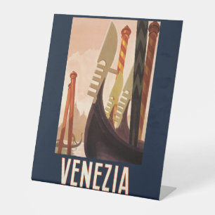 Klassieke Venezia Italië Reis Kunst Venetië Gondel Reclamebord Met Voetstuk