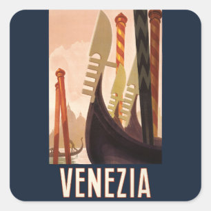 Klassieke Venezia Italië Reis Kunst Venetië Gondel Vierkante Sticker