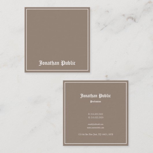 Klassieke, verfijnde Design Trendy Plain Luxury Vierkante Visitekaartje (Voorkant / Achterkant)