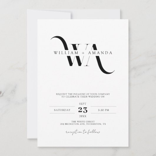 Klassieke verfijnde Monogram Modern Wedding Kaart (Voorkant)