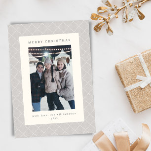 Klassieke Verfijnde Neutrale Grijze Kerst Foto Feestdagenkaart