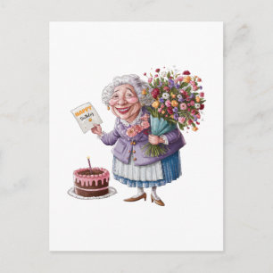 Klassieke verjaardag oma met reusachtige bloemen uitnodiging briefkaart