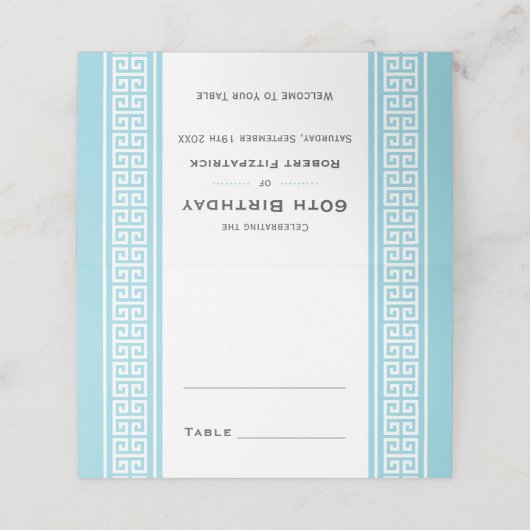 Klassieke Verjaardagsfeest Blauwe Aangepaste Gevou Plaatskaartje (Buitenkant ongevouwen)