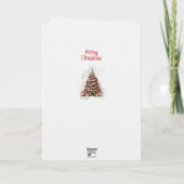 Klassieke versierde kerstboom, vet rood wit feestdagen kaart (Achterkant)